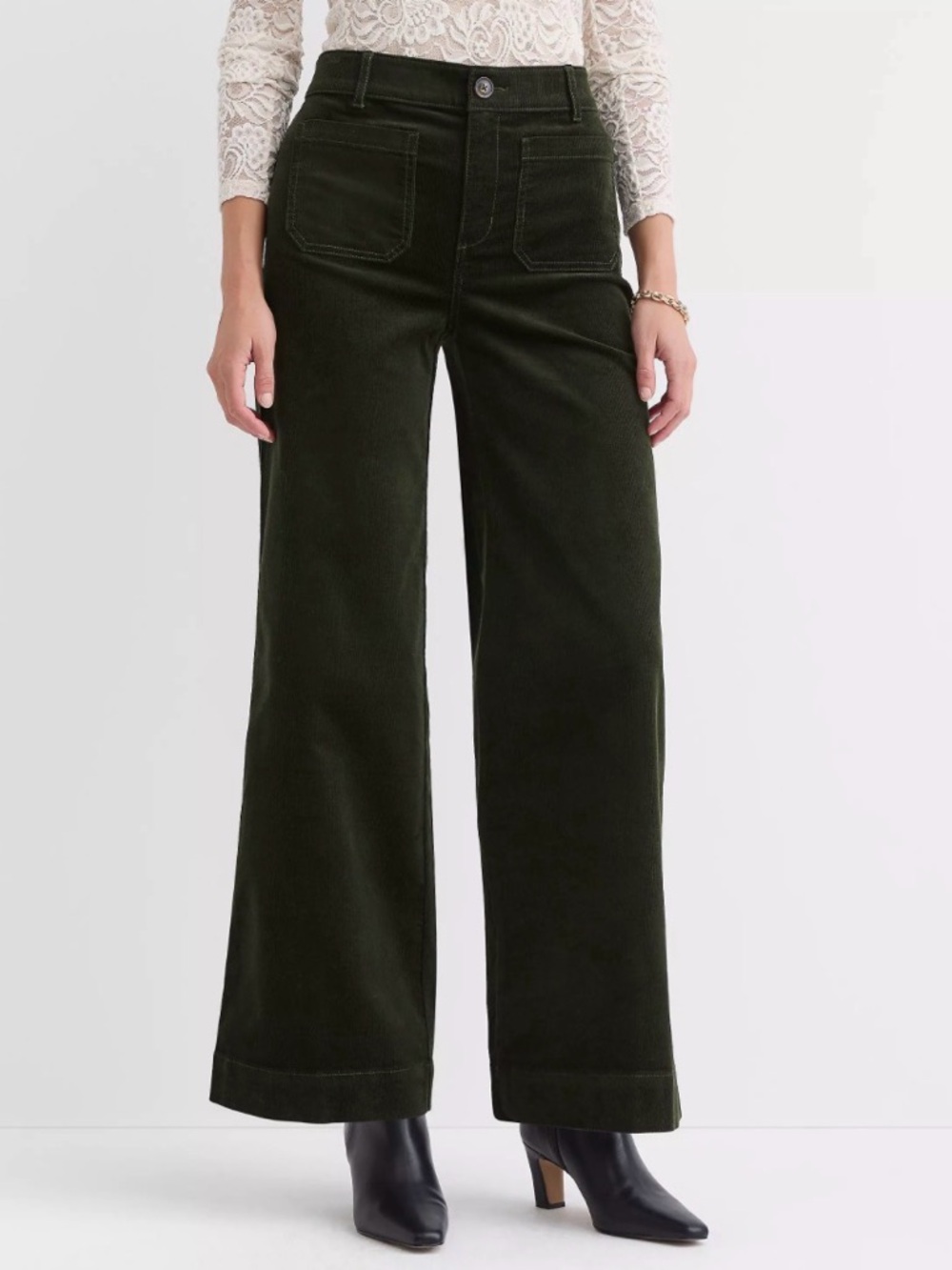 LOFT Forest Green Wide-Leg Corduroy Pants